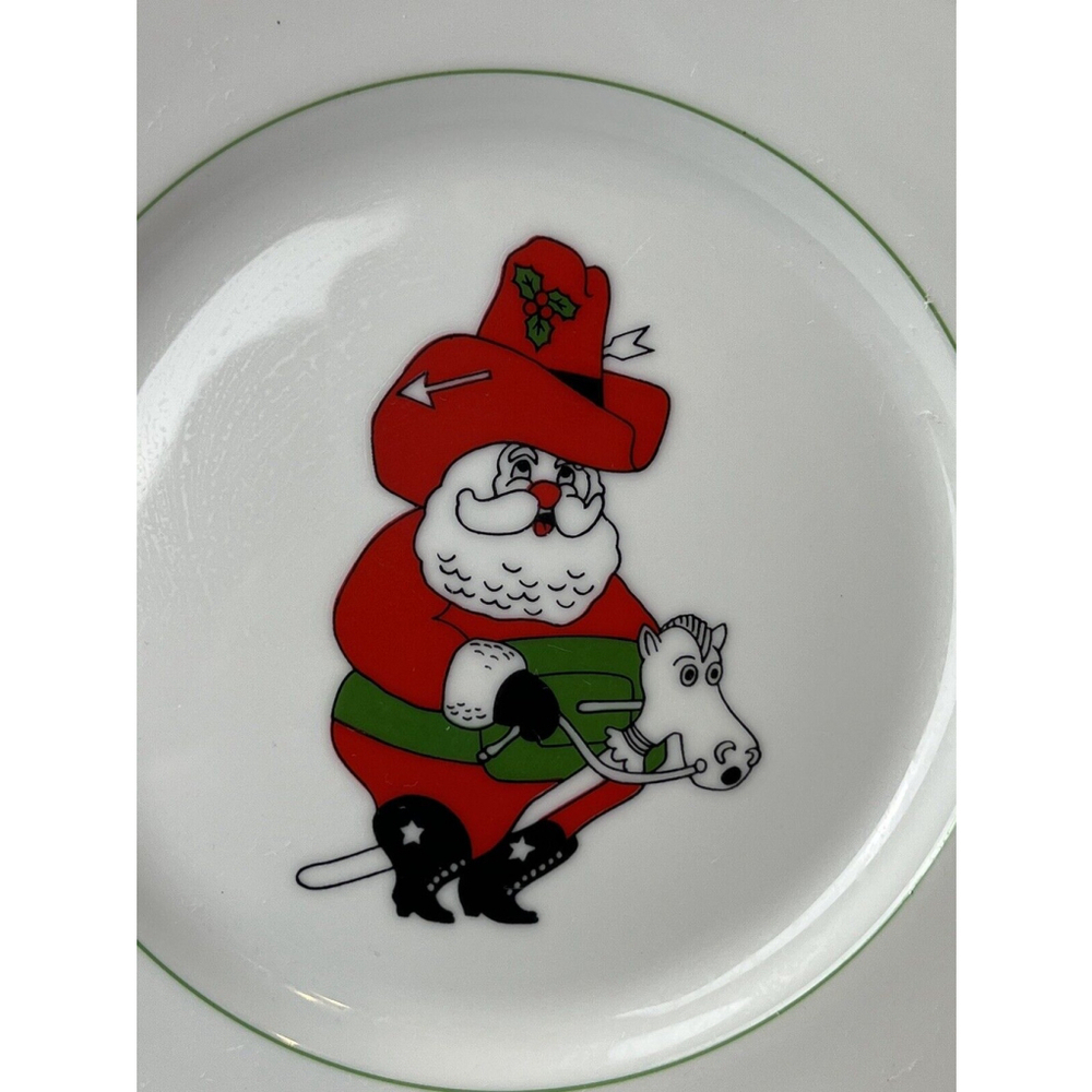 Fitz & Floyd Christmas Cowboy Santa Horse Plate 1976 Porcelain EUC Rare 7.5” - Picture 2 of 5